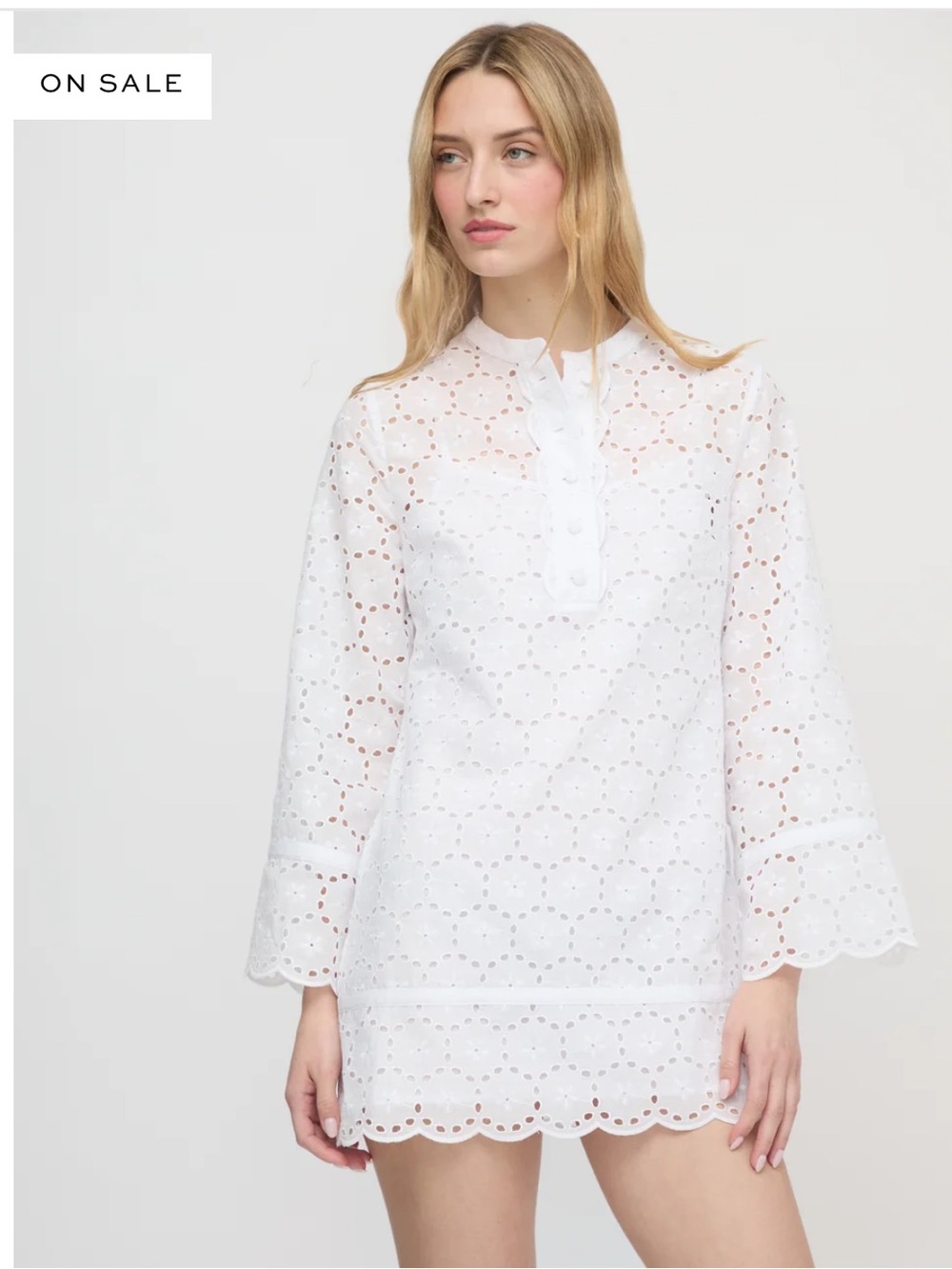 Hill House White Eyelet Tunic with Scalloped Hem